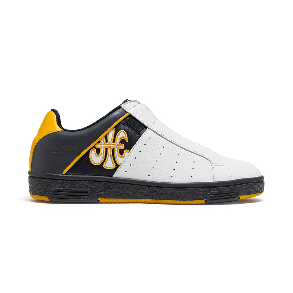 Men's Icon OG White Black Yellow Logo Leather Sneakers 001952-039