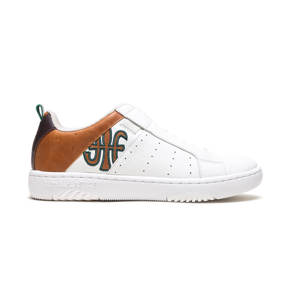 Men's Icon 2.0 White Brown Green Logo Leather Sneakers