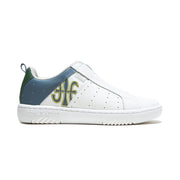 Men's Icon 2.0 White Blue Green Logo Leather Sneakers