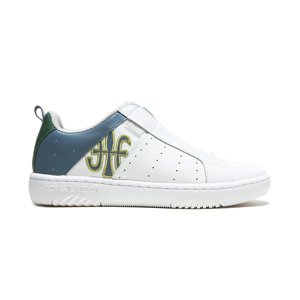 Men's Icon 2.0 White Blue Green Logo Leather Sneakers