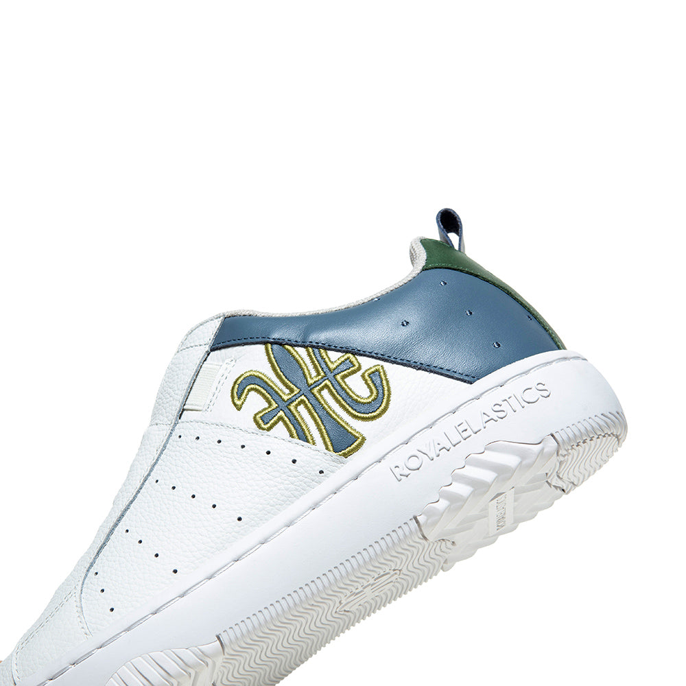Men's Icon 2.0 White Blue Green Logo Leather Sneakers