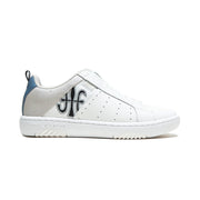 Men's Icon 2.0 White Gray Blue Logo Leather Sneakers