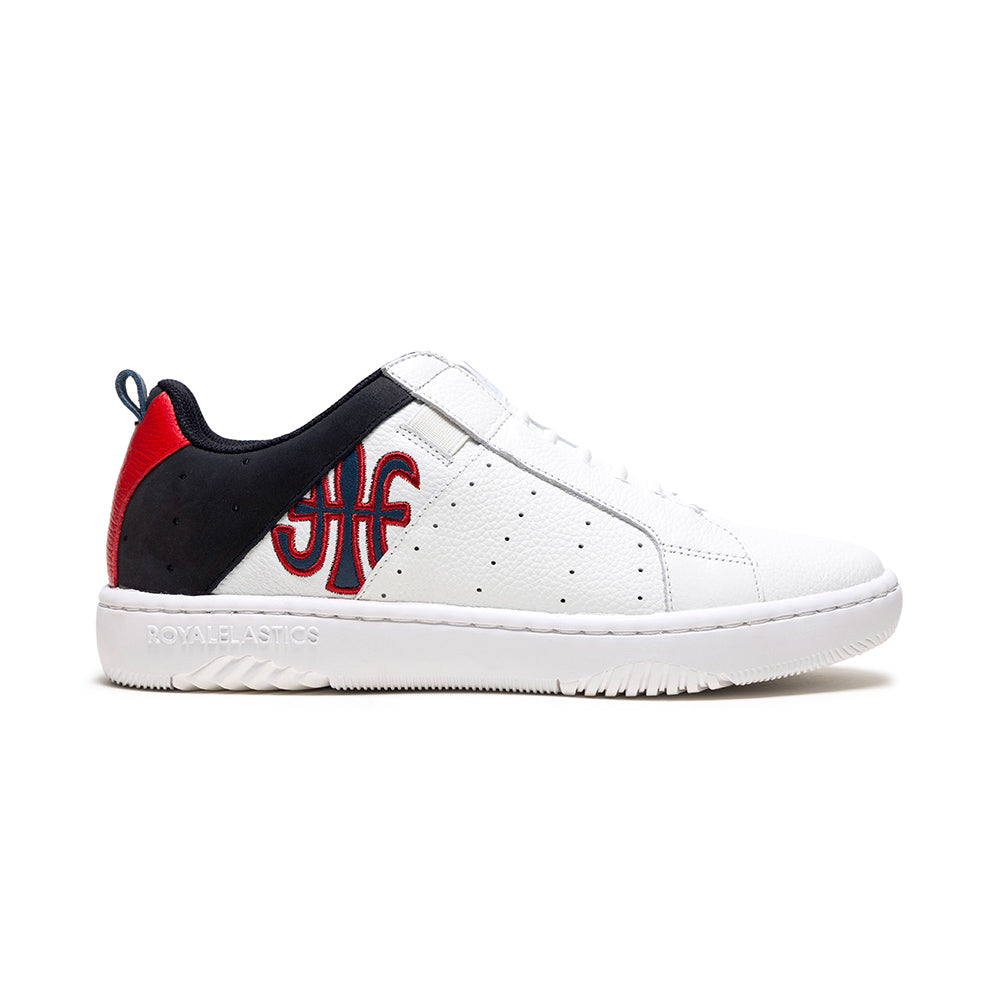 Men's Icon 2.0 White Black Red Logo Leather Sneakers