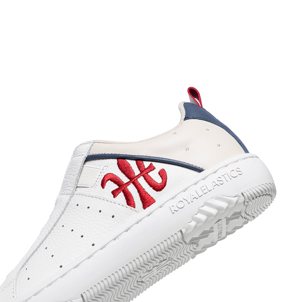 Men's Icon 2.0 White Blue Red Logo Leather Sneakers