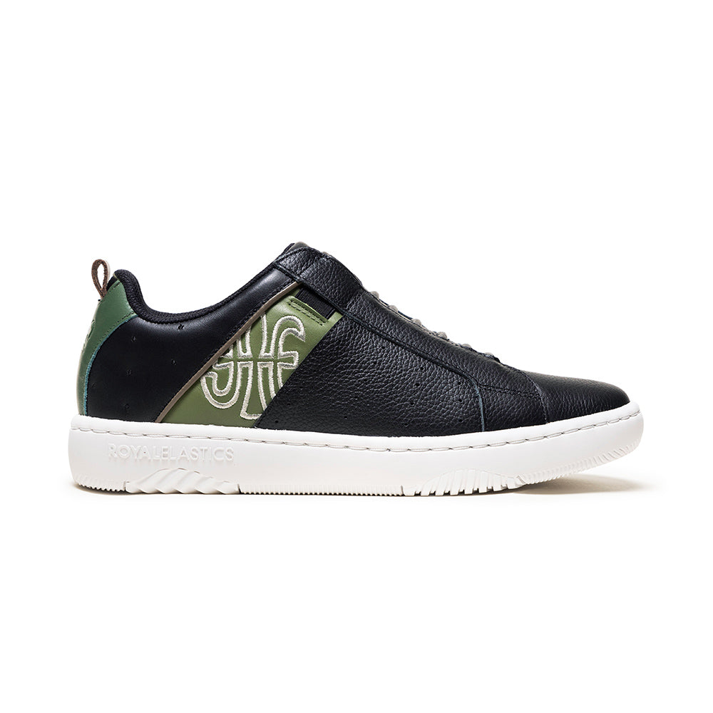 Men's Icon 2.0 Black Green Logo Leather Sneakers