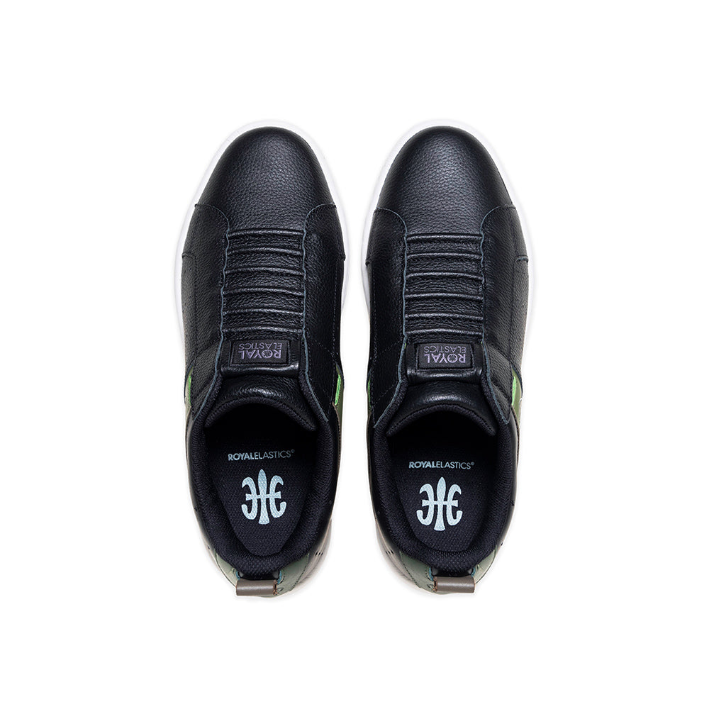 Men's Icon 2.0 Black Green Logo Leather Sneakers