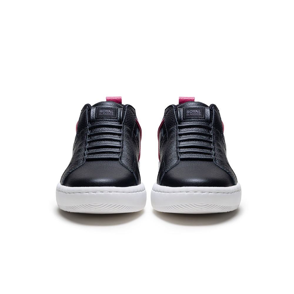 Women's Icon 2.0 Black Pink Logo Leather Sneakers