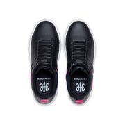 Women's Icon 2.0 Black Pink Logo Leather Sneakers