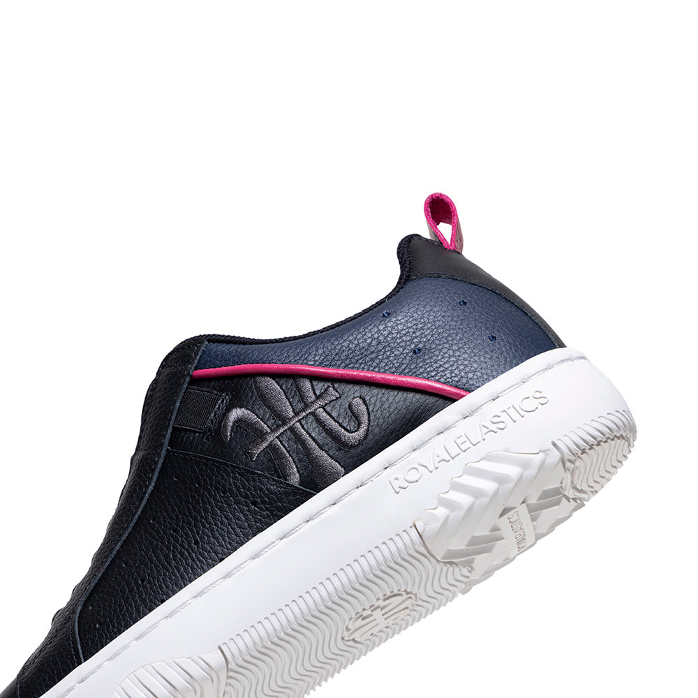 Women's Icon 2.0 Black Pink Logo Leather Sneakers