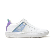 Women's Icon 2.0 White Blue Purple Logo Leather Sneakers