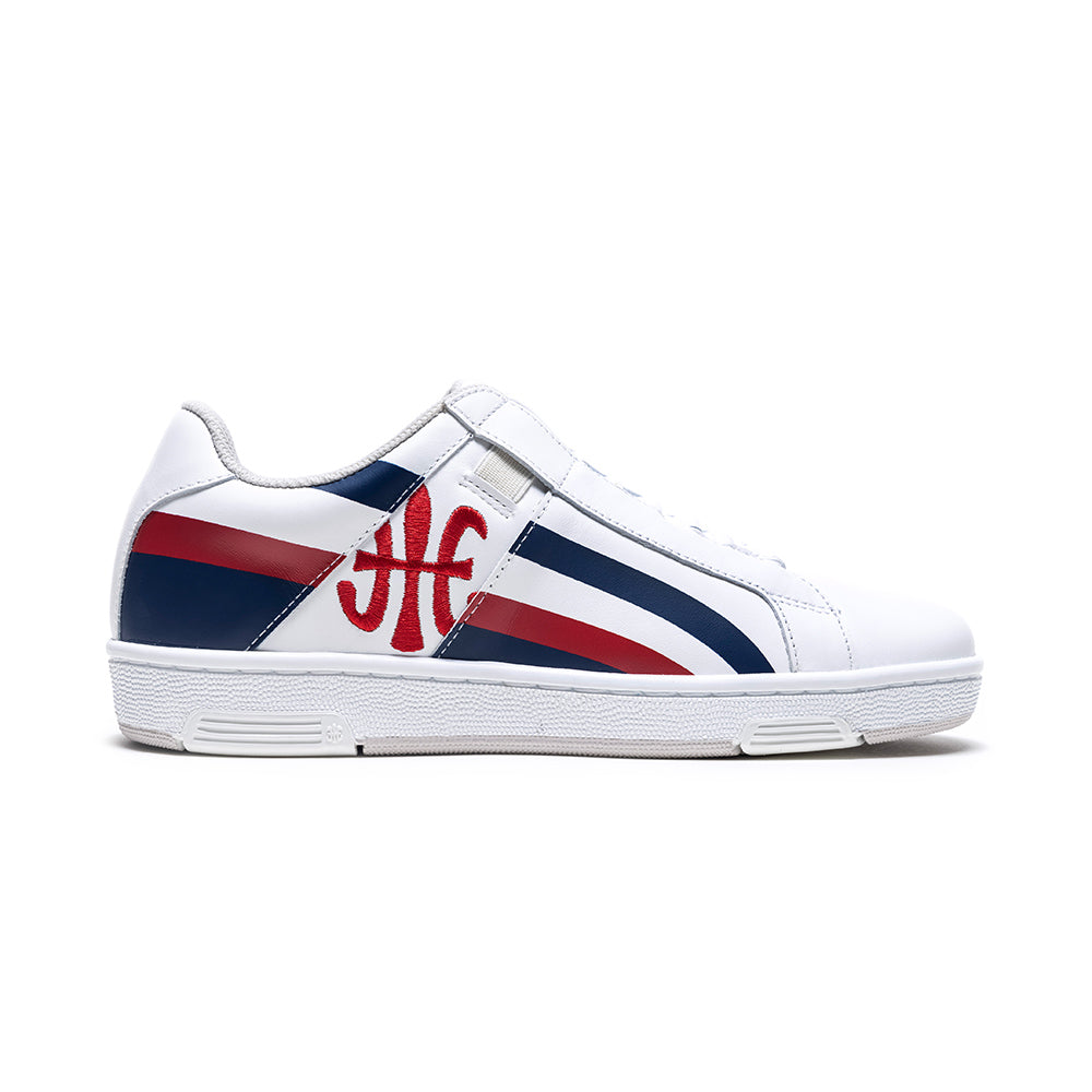 Men's Icon Cross White Red Blue Logo Leather Sneakers 01931-051