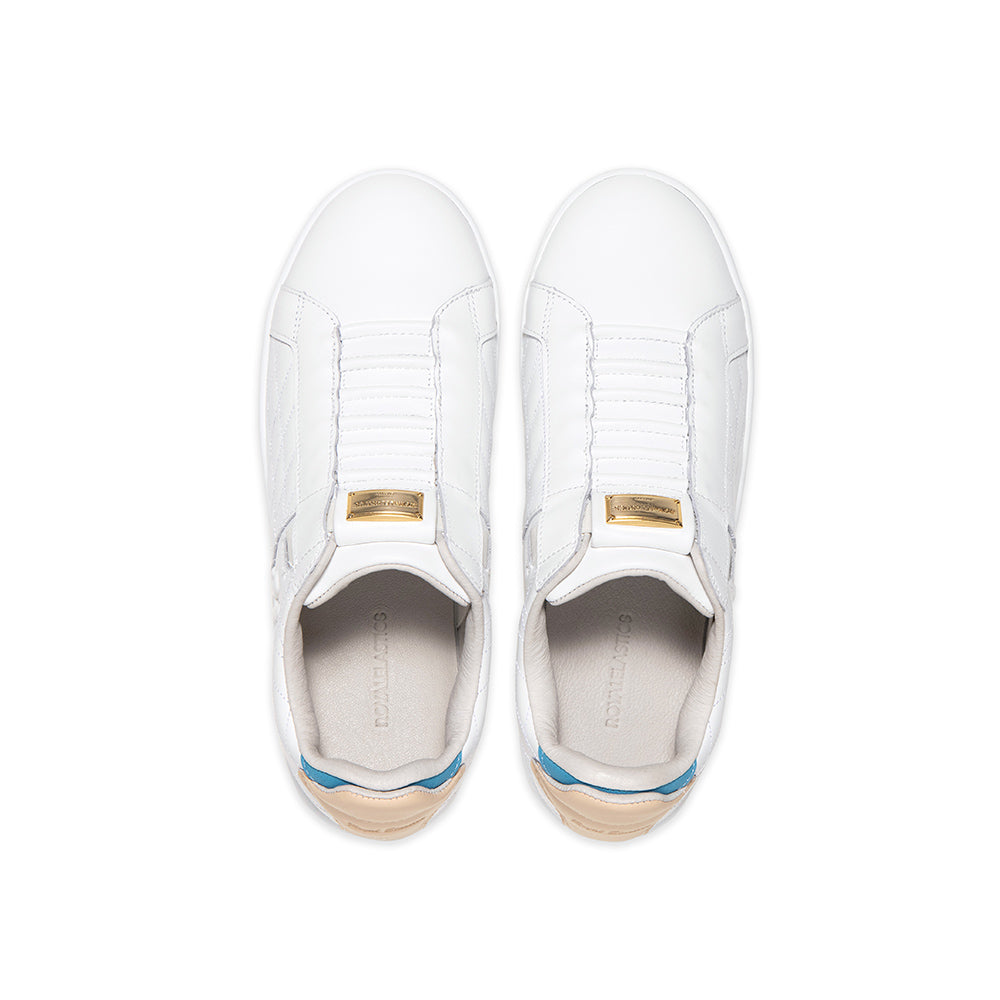 Men's Icon Lux White Brown Blue Leather Sneakers