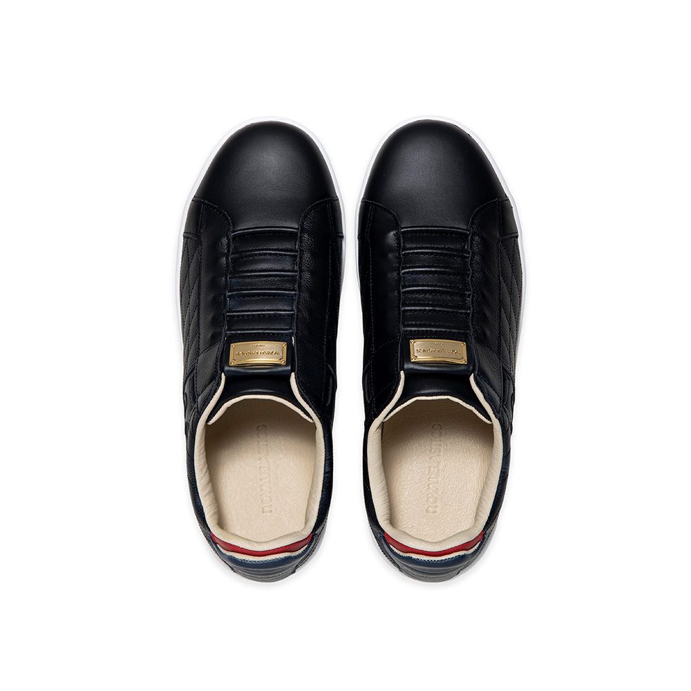 Men's Icon Lux Black Red Leather Sneakers