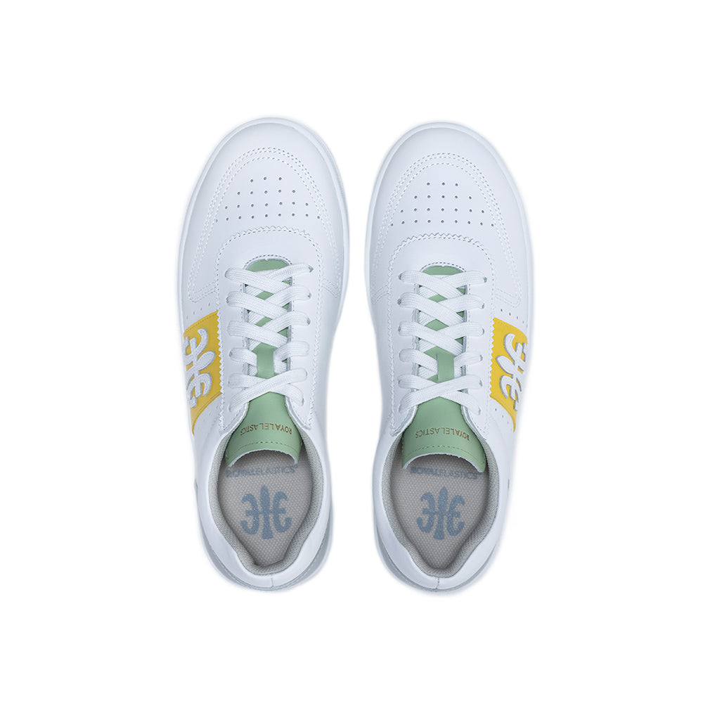 Men's Dreamer White Yellow Green Logo Leather Sneakers