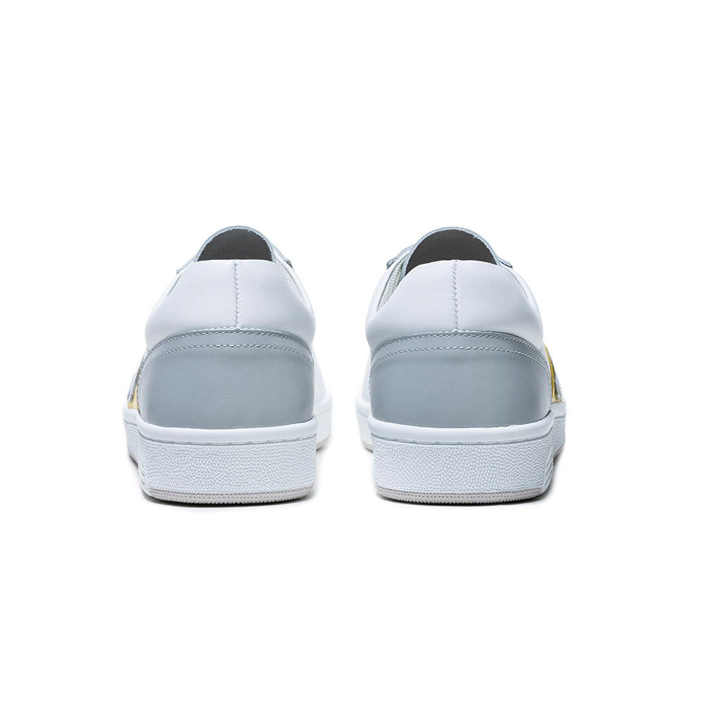 Men's Dreamer White Yellow Green Logo Leather Sneakers