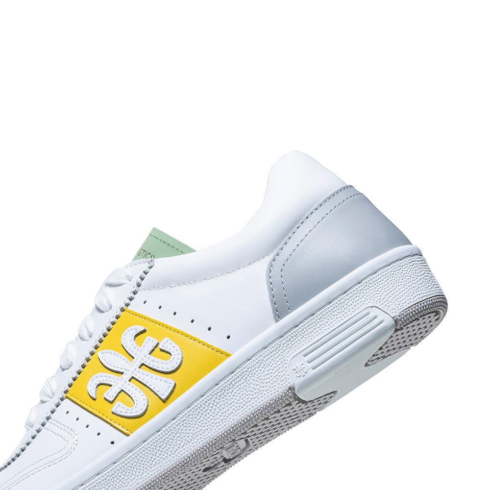 Men's Dreamer White Yellow Green Logo Leather Sneakers