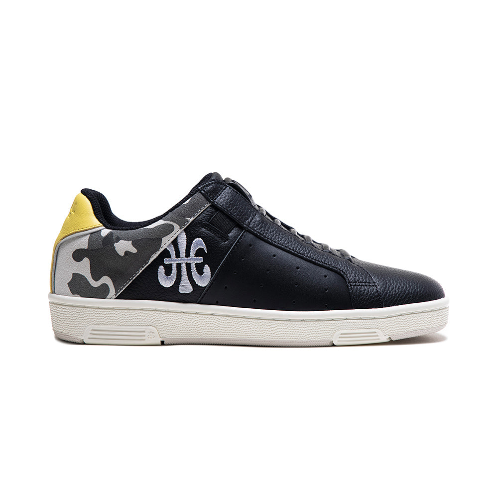 Women's Icon OG Black Yellow Logo Leather Sneakers