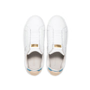 Women's Icon Lux White Brown Blue Leather Sneakers