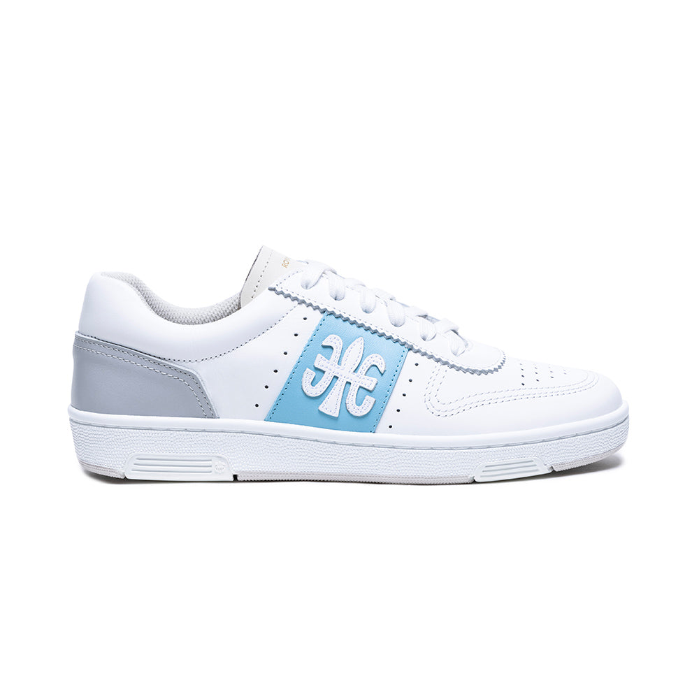 Women's Dreamer White Blue Logo Leather Sneakers