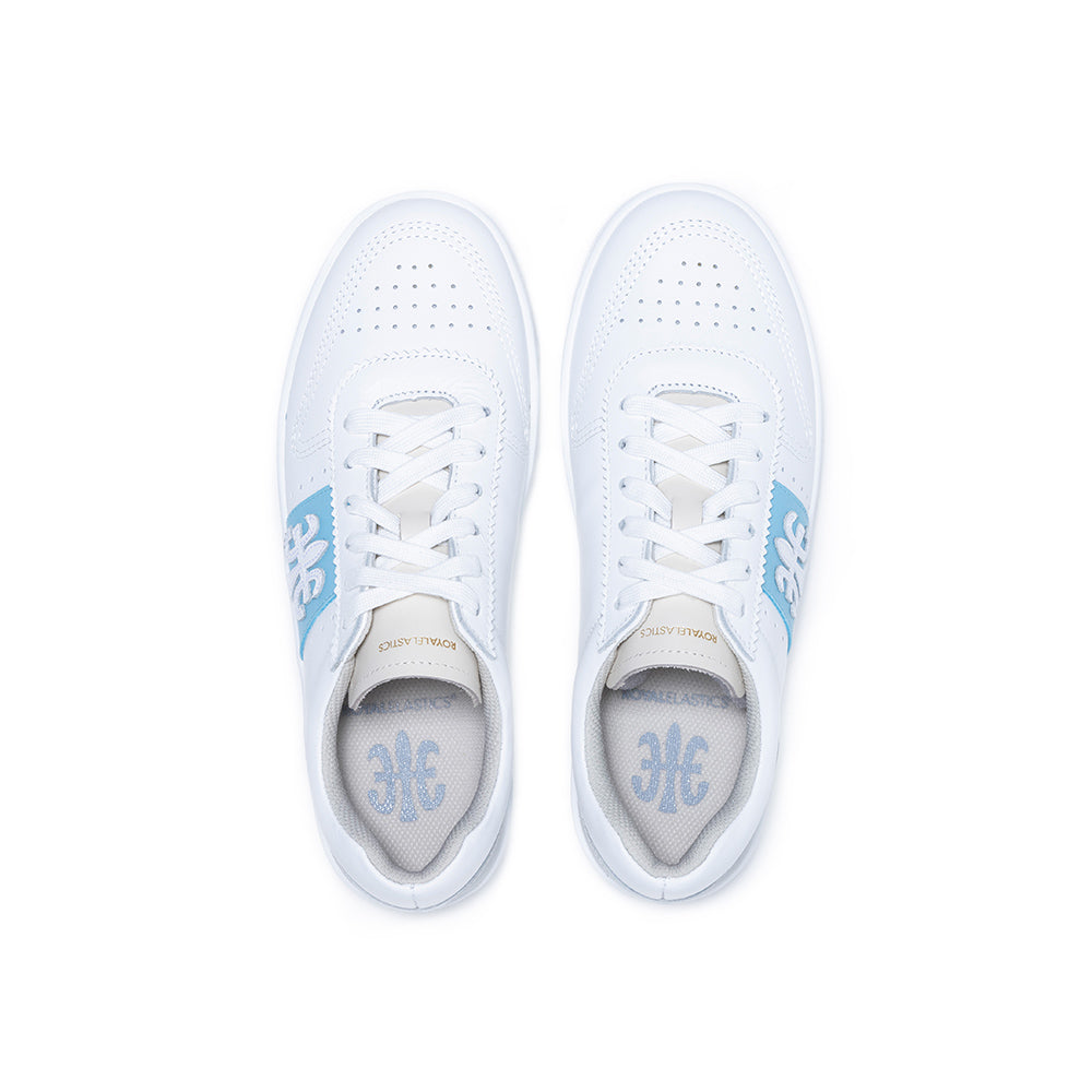 Women's Dreamer White Blue Logo Leather Sneakers