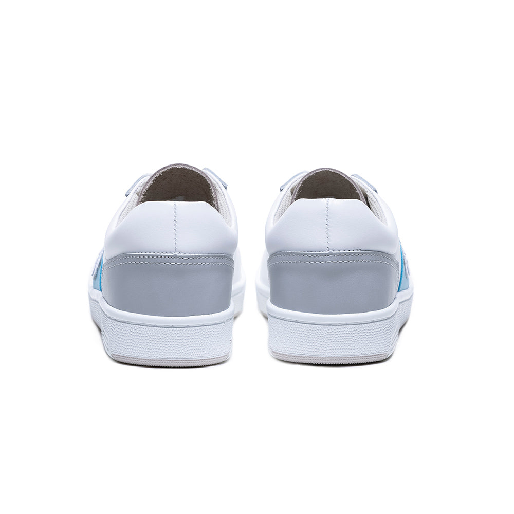 Women's Dreamer White Blue Logo Leather Sneakers