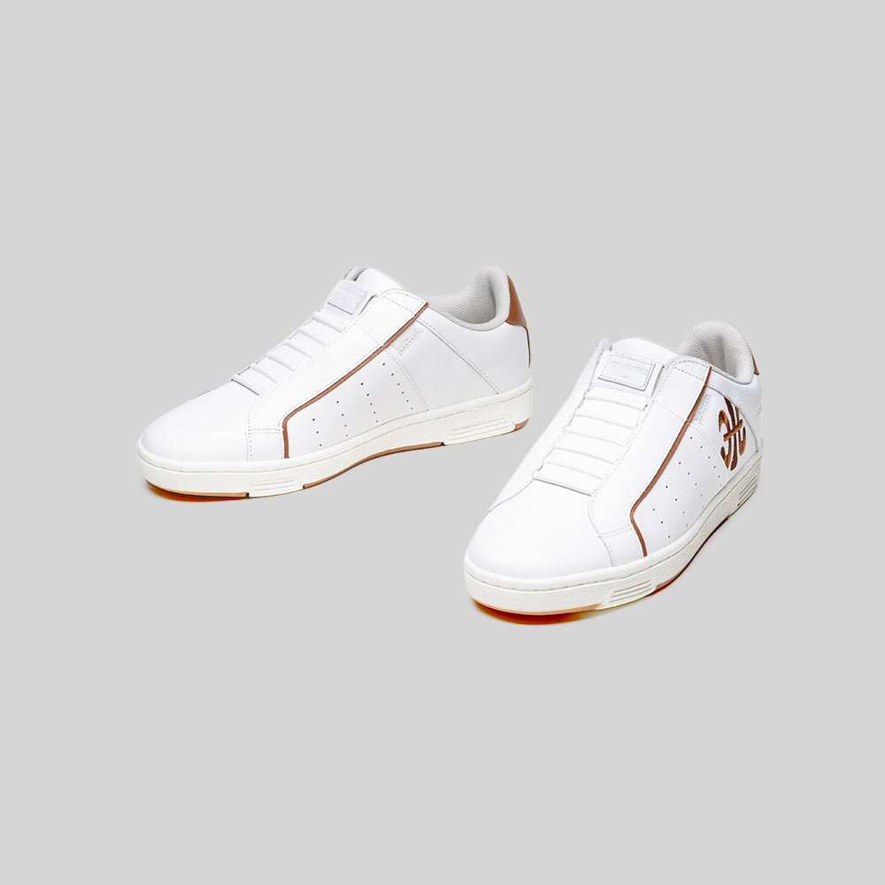 Men's Icon OG White Orange Logo Leather Sneakers 001962-007-7