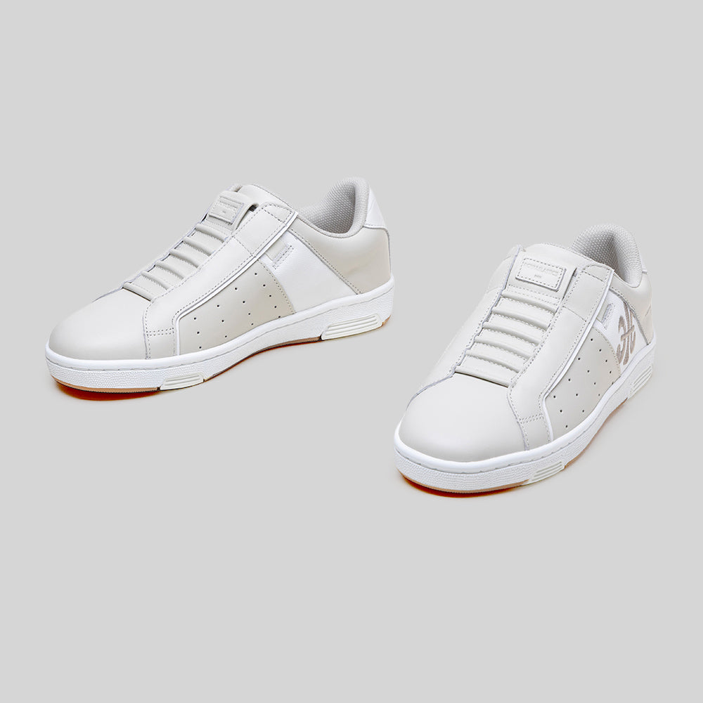 Men's Icon OG Beige White Logo Leather Sneakers 001962-707-7