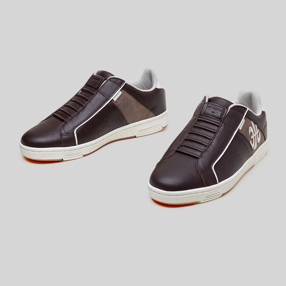 Men's Icon OG Brown Beige Logo Leather Sneakers 001962-777-7