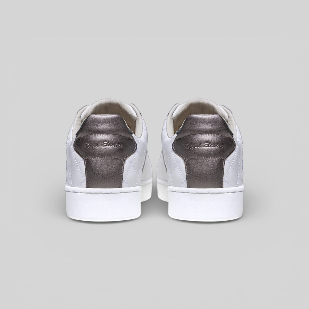 Men's Icon Lux White Silver Black Leather Sneakers 002561-089-3