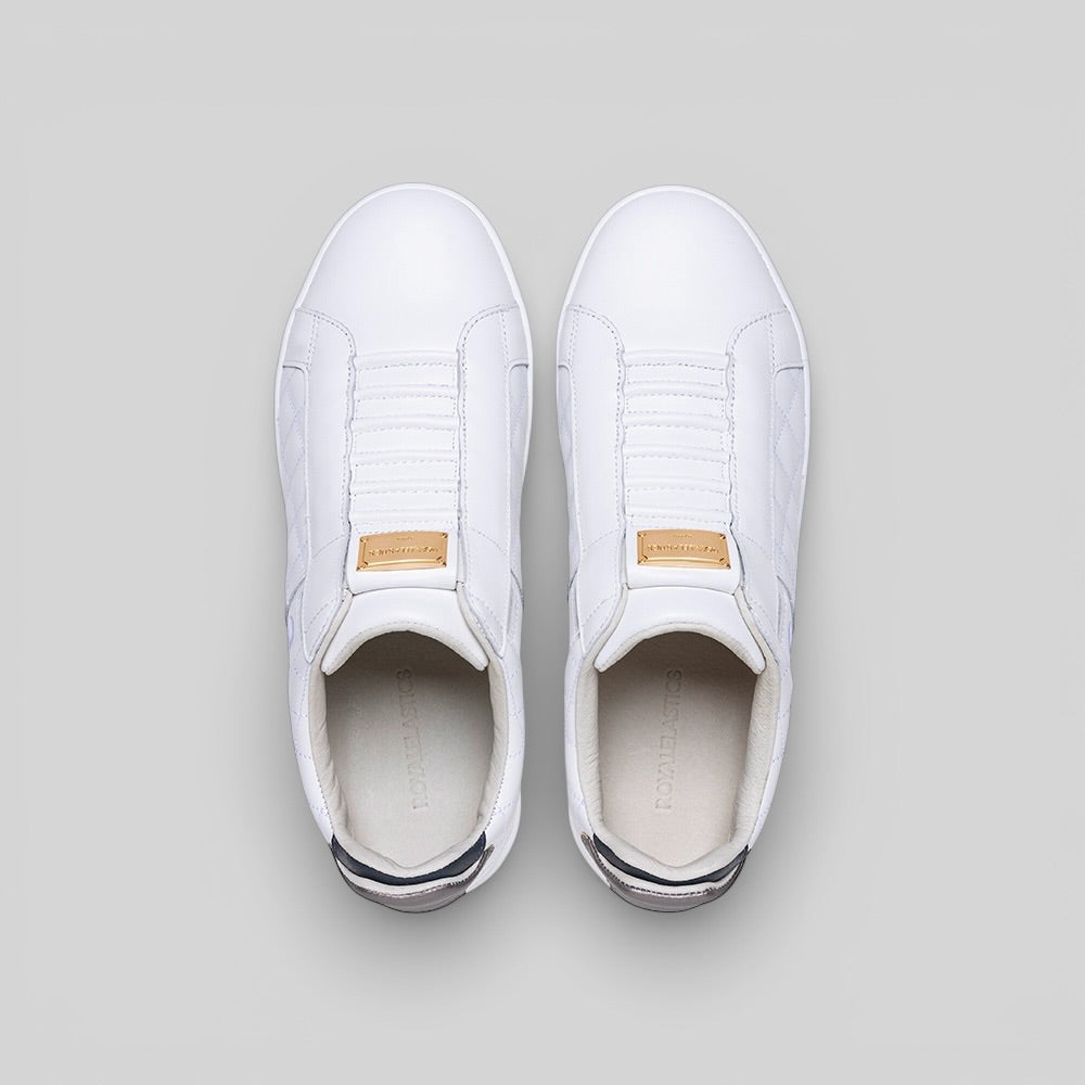 Men's Icon Lux White Silver Black Leather Sneakers 002561-089-4