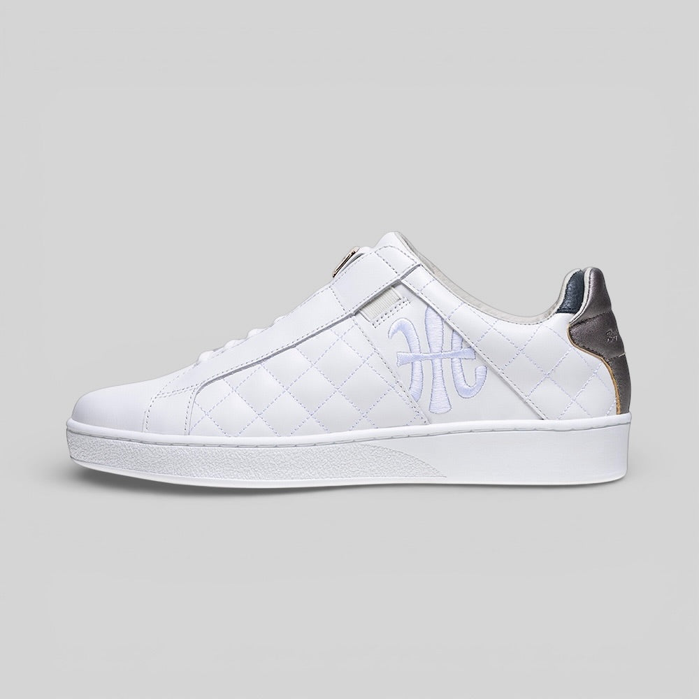 Men's Icon Lux White Silver Black Leather Sneakers 002561-089-6