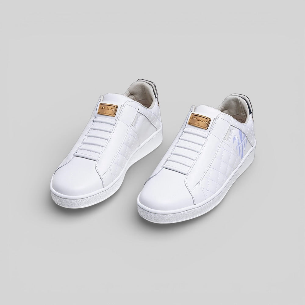 Men's Icon Lux White Silver Black Leather Sneakers 002561-089-7