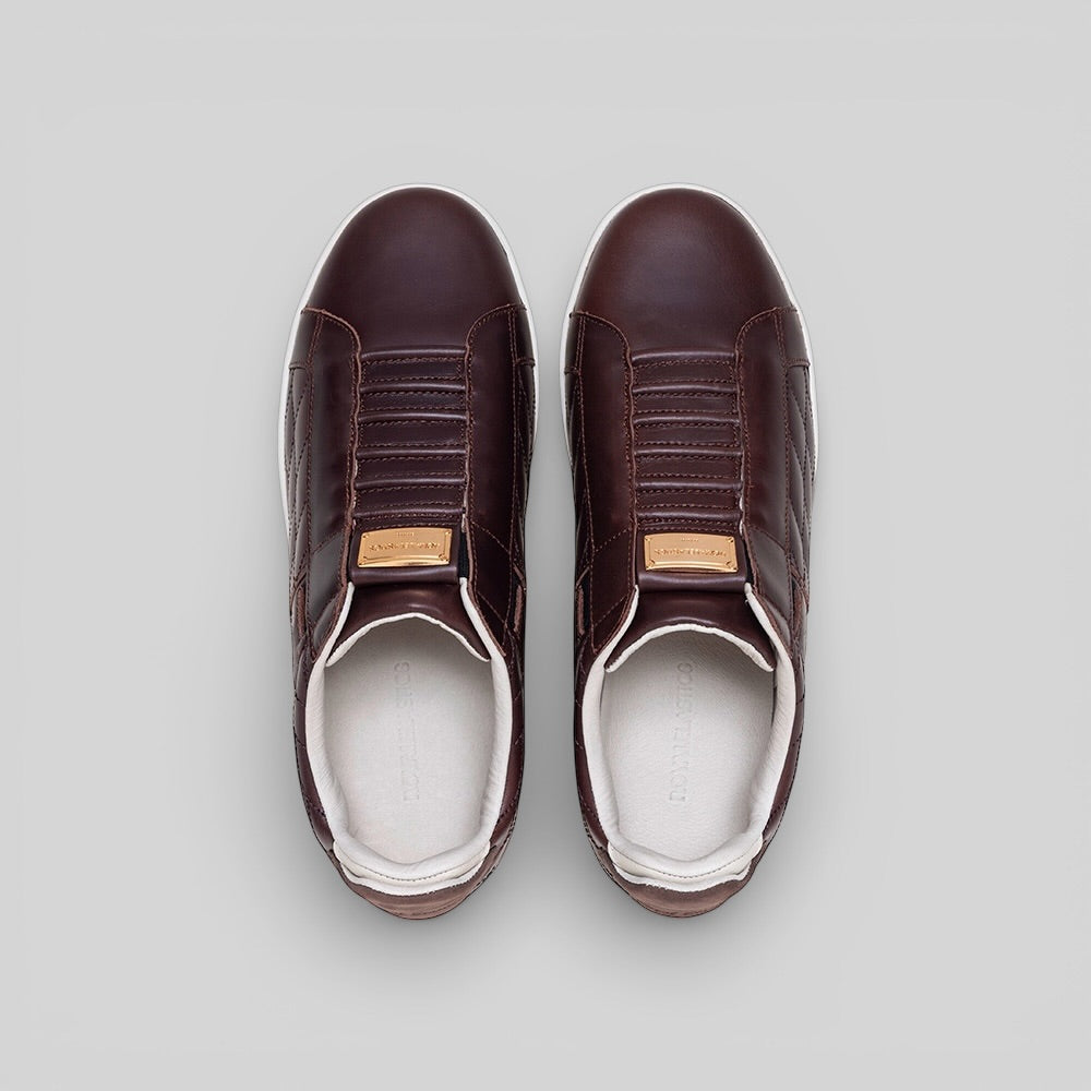 Men's Icon Lux Brown Beige Leather Sneakers 002561-777-4