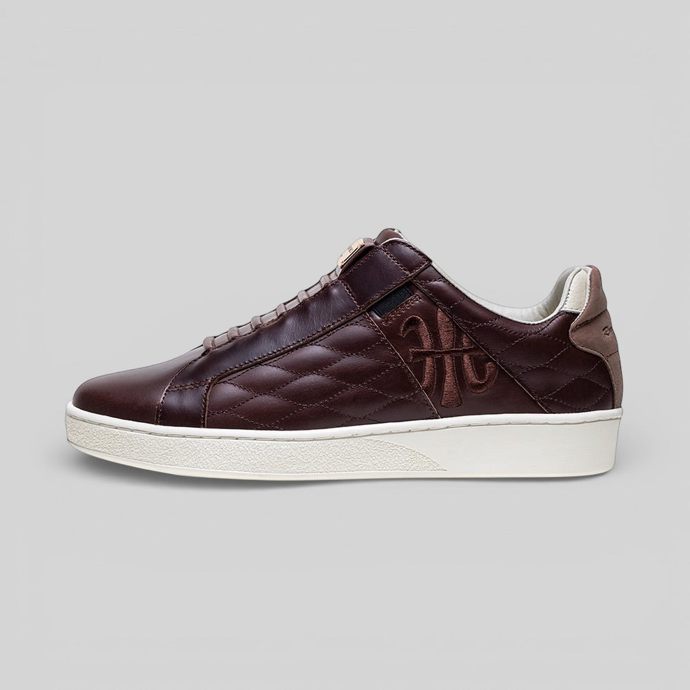 Men's Icon Lux Brown Beige Leather Sneakers 002561-777-6