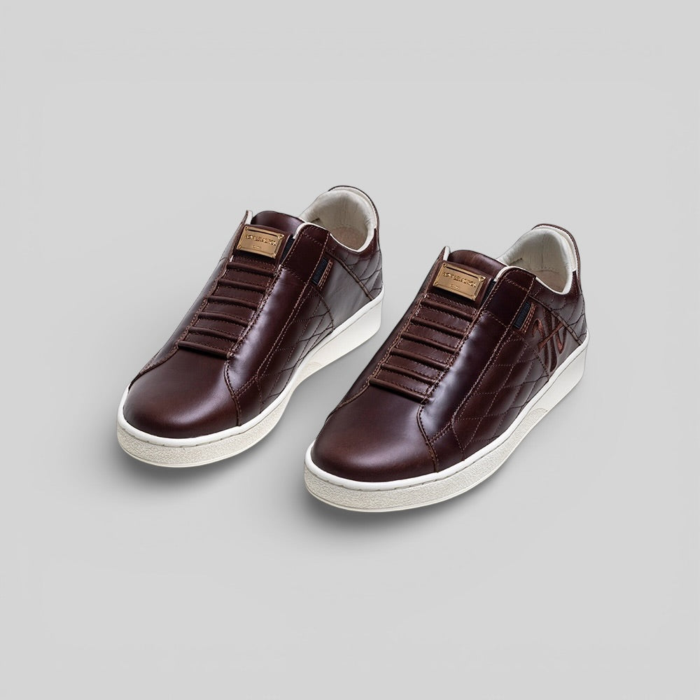 Men's Icon Lux Brown Beige Leather Sneakers 002561-777-7