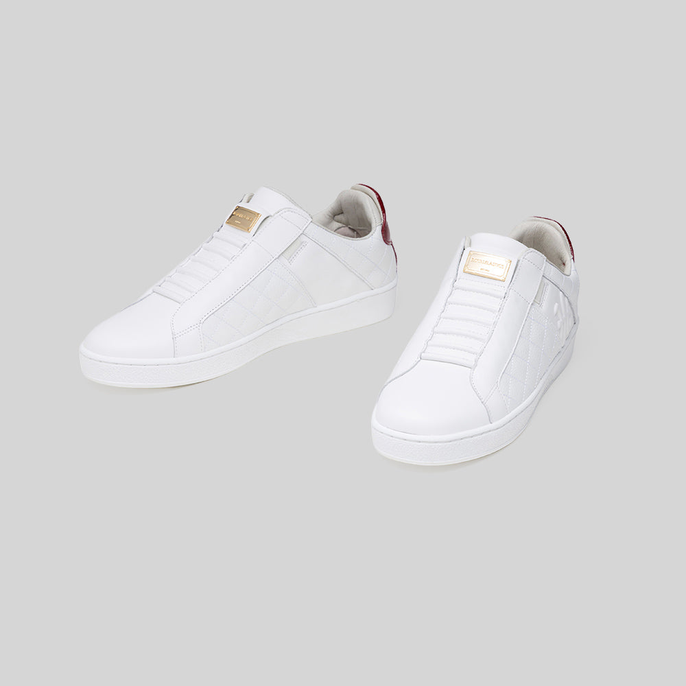 Men's Icon Lux White Red Beige Leather Sneakers 002562-001-6