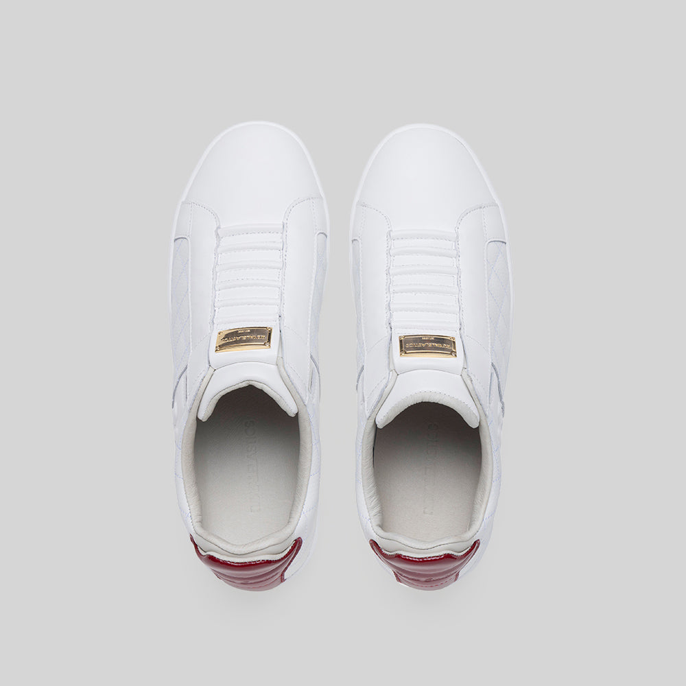 Men's Icon Lux White Red Beige Leather Sneakers 002562-001-7