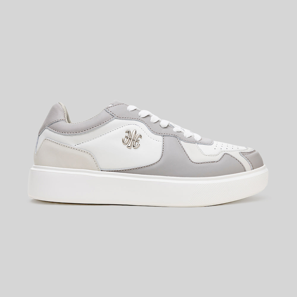 Men's Mercer White Gray Beige Leather Sneakers 002961-088