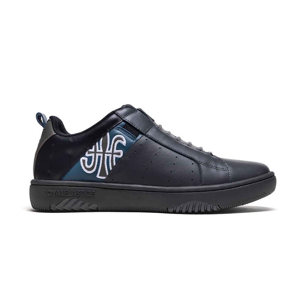 Men's Icon 2.0 Gray Black Blue Logo Leather Sneakers 006553-995