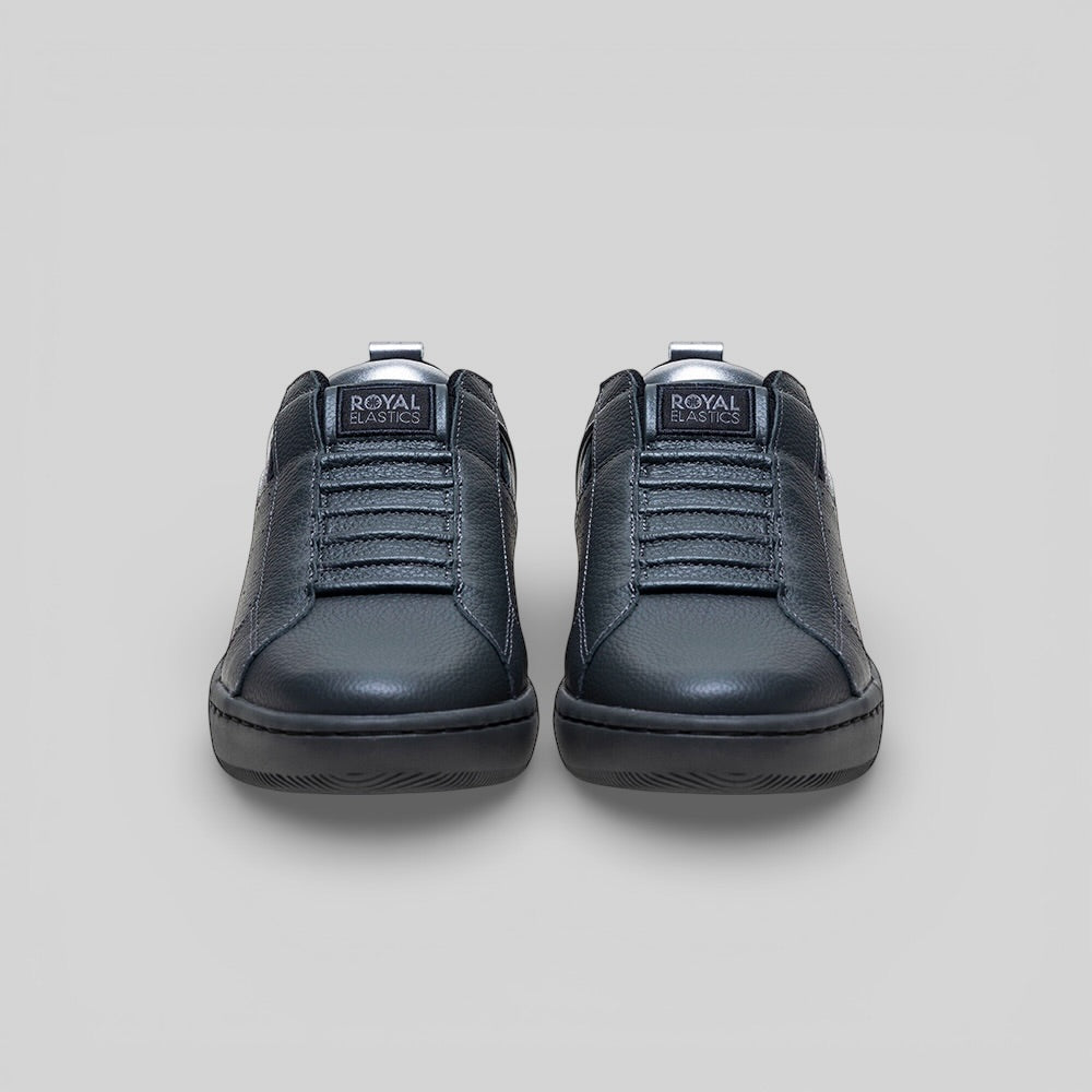 Men's Icon 2.0 Black Gray Silver Logo Leather Sneakers 006561-885-2