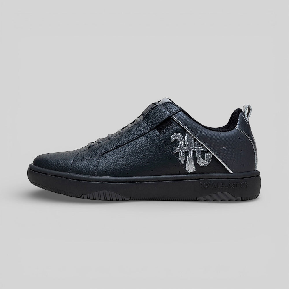 Men's Icon 2.0 Black Gray Silver Logo Leather Sneakers 006561-885-6
