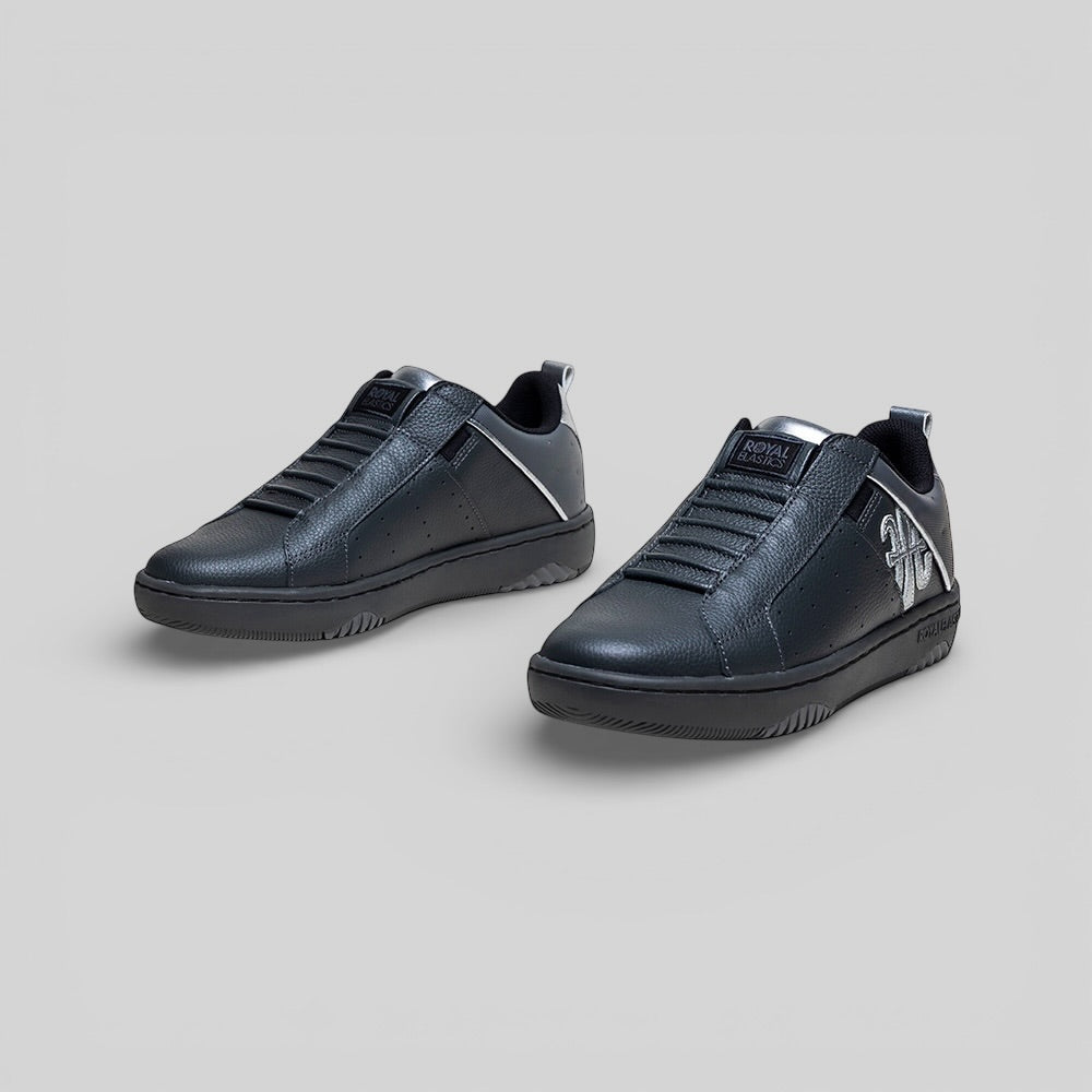 Men's Icon 2.0 Black Gray Silver Logo Leather Sneakers 006561-885-7