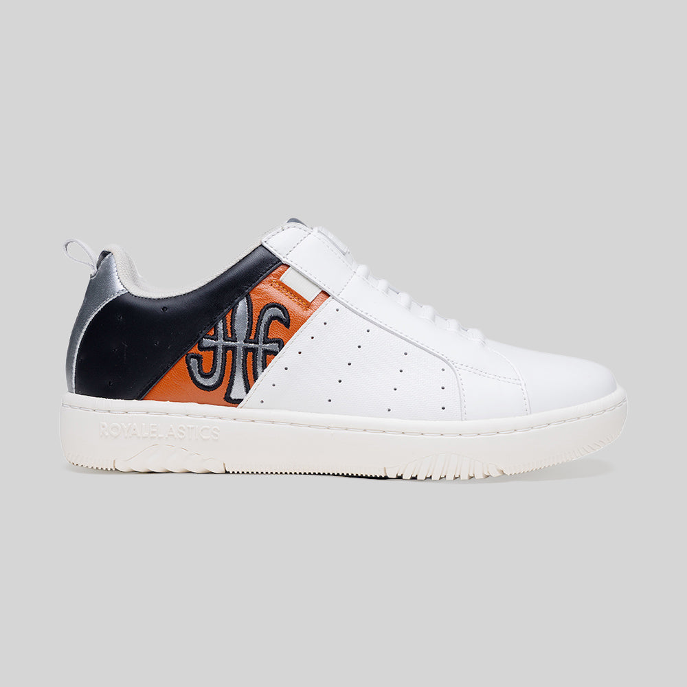 Men's Icon 2.0 White Orange Silver Logo Leather Sneakers 006562-029-1