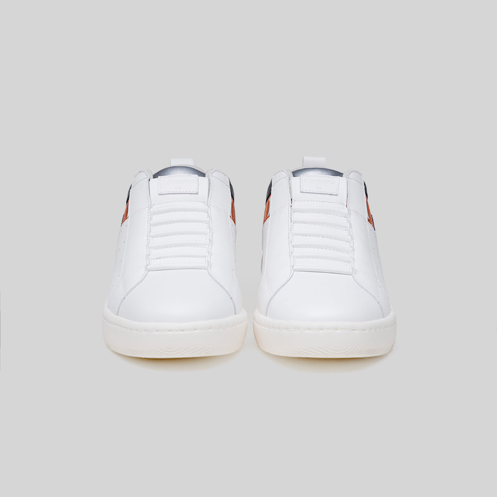 Men's Icon 2.0 White Orange Silver Logo Leather Sneakers 006562-029-3