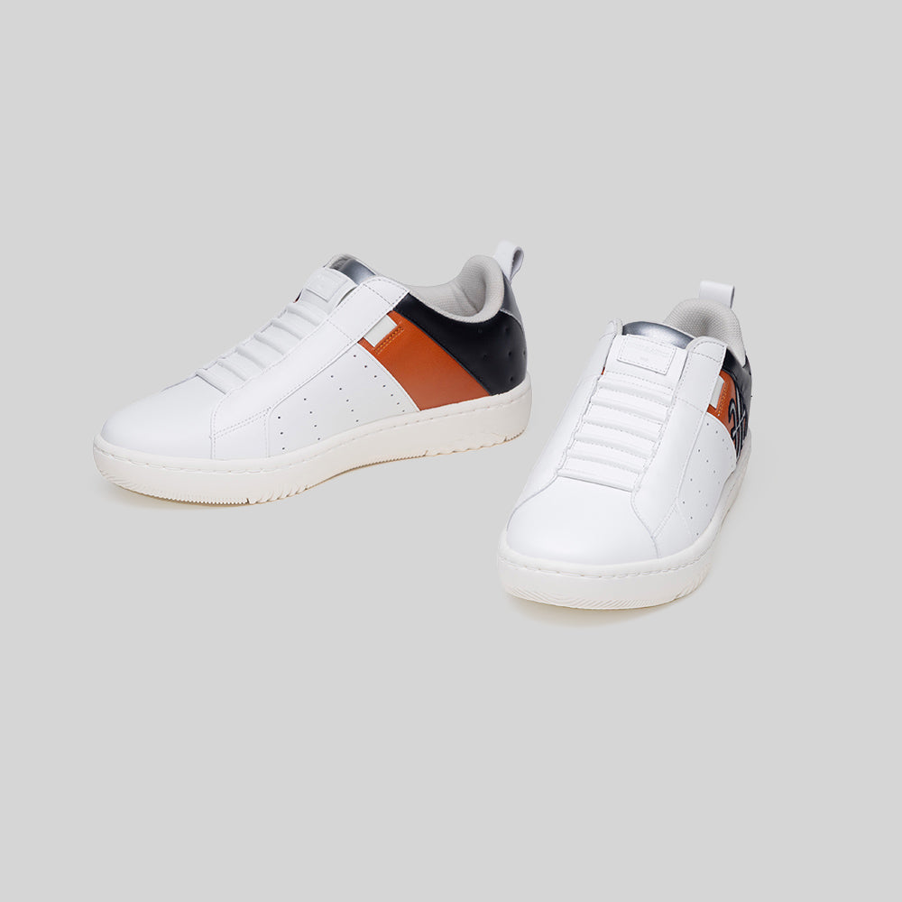 Men's Icon 2.0 White Orange Silver Logo Leather Sneakers 006562-029-6