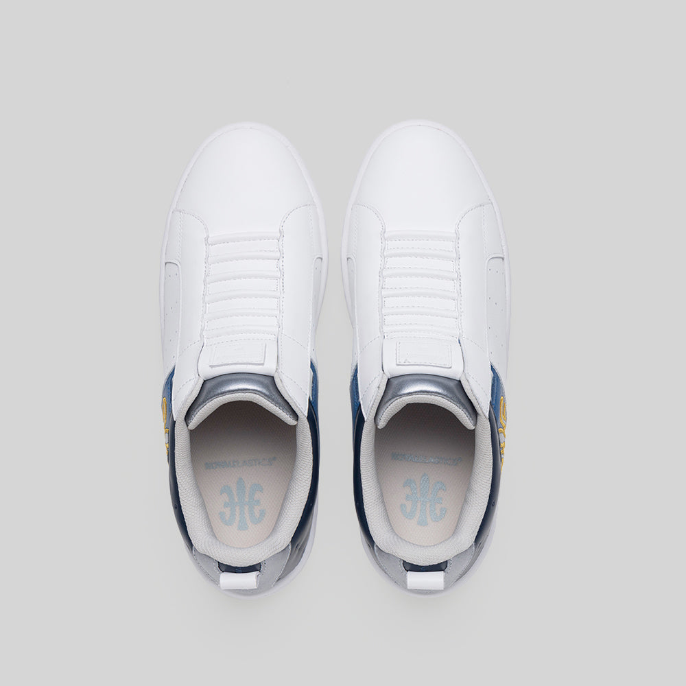Men's Icon 2.0 White Orange Silver Logo Leather Sneakers 006562-029-7