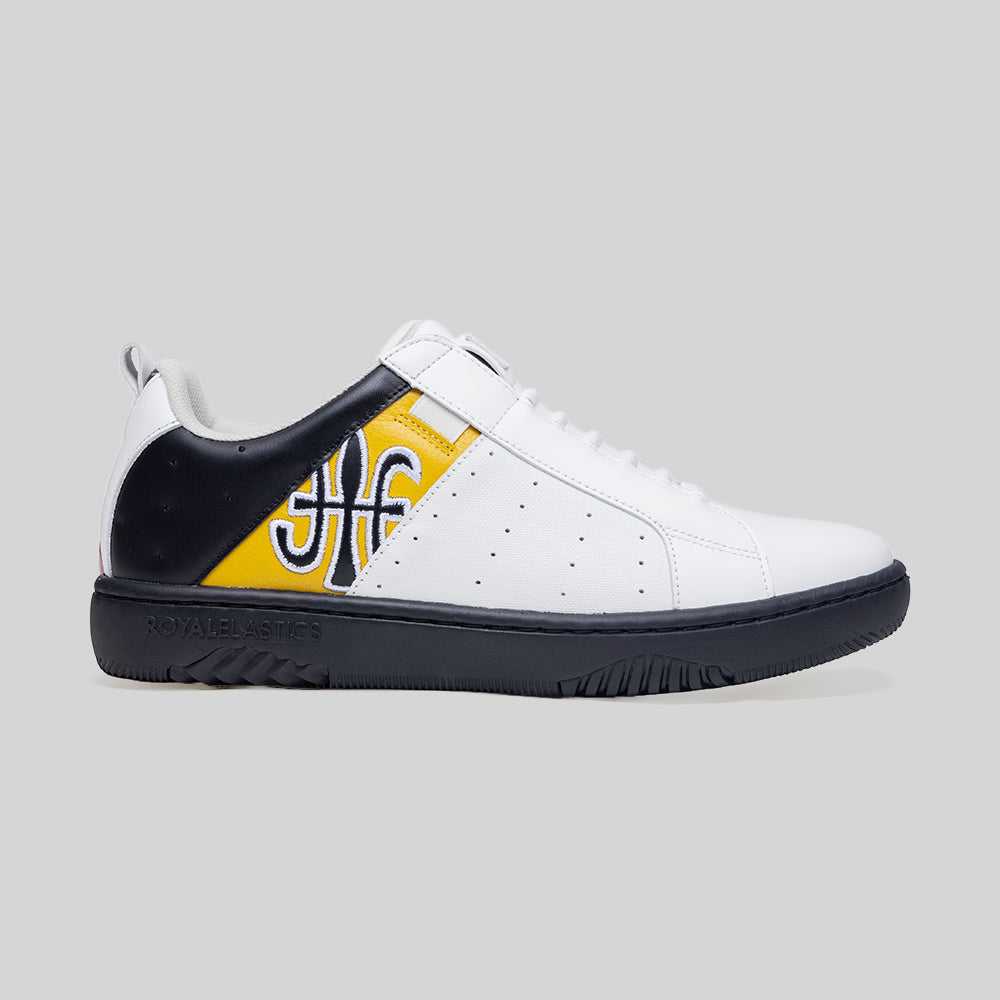 Men's Icon 2.0 White Yellow Black Logo Leather Sneakers 006562-039-1