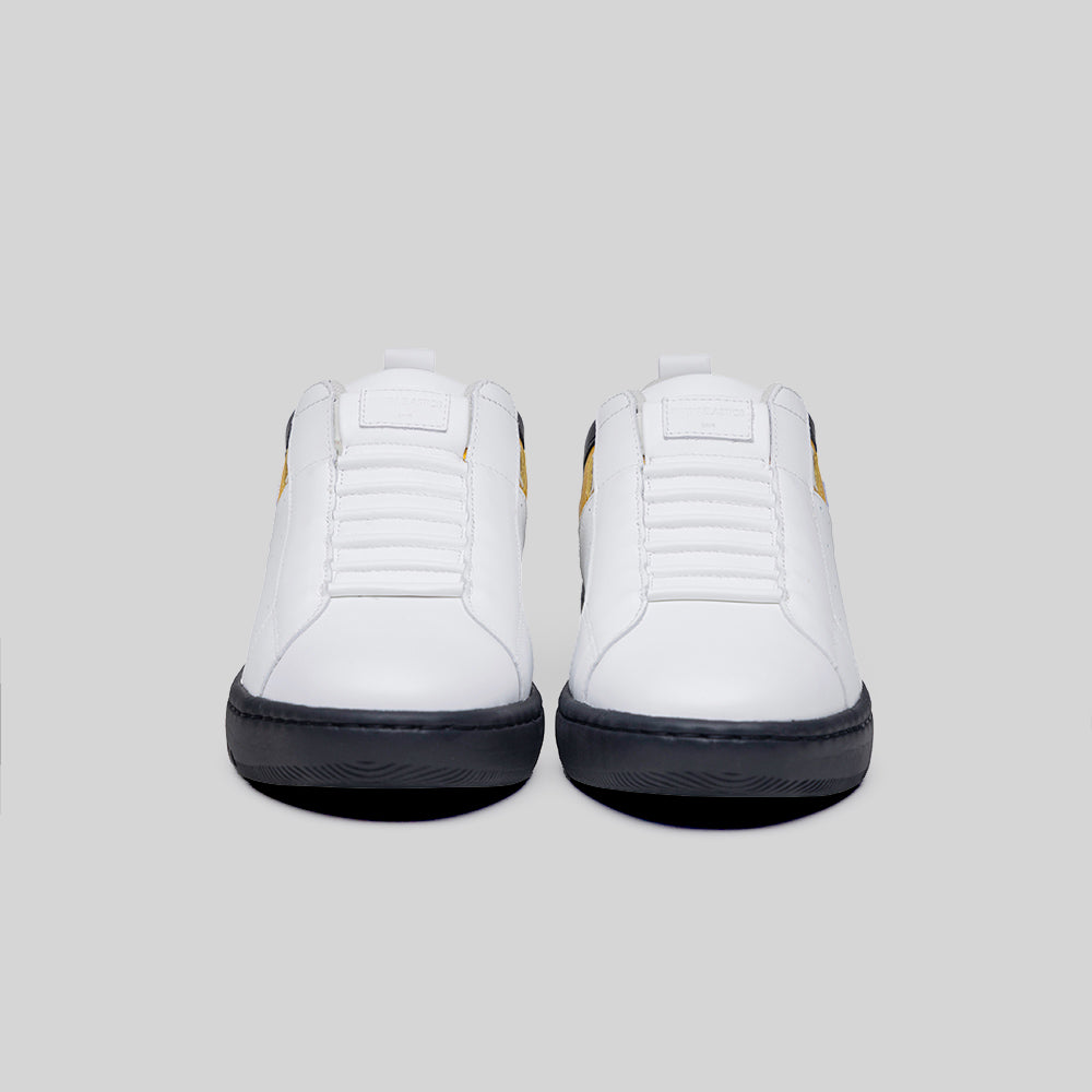 Men's Icon 2.0 White Yellow Black Logo Leather Sneakers 006562-039-3