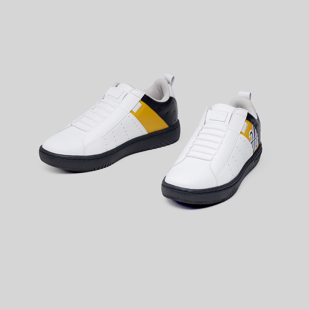 Men's Icon 2.0 White Yellow Black Logo Leather Sneakers 006562-039-6