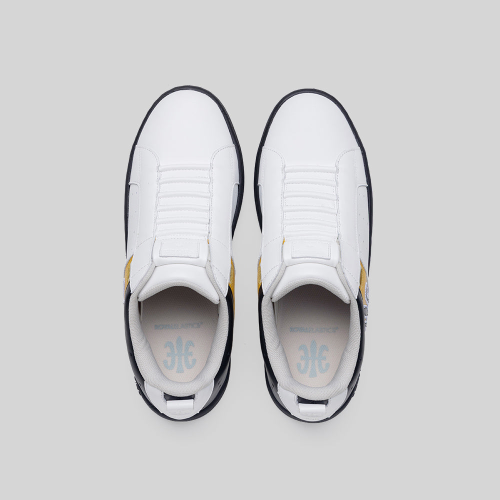 Men's Icon 2.0 White Yellow Black Logo Leather Sneakers 006562-039-7